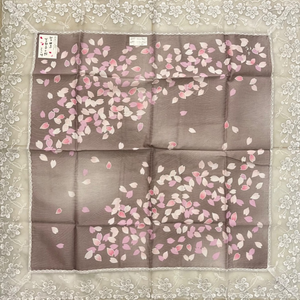 Scarf 36"x 36" Fine Embroidered Lace Rayon Cherry Blossom Japan